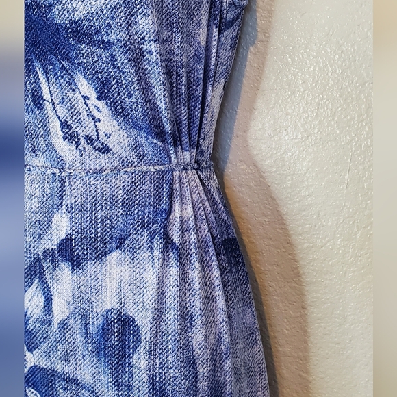 Chico's Blue & White Floral Sleeveless Maxi Sundress Size Small Side Leg Slits - Picture 5 of 12